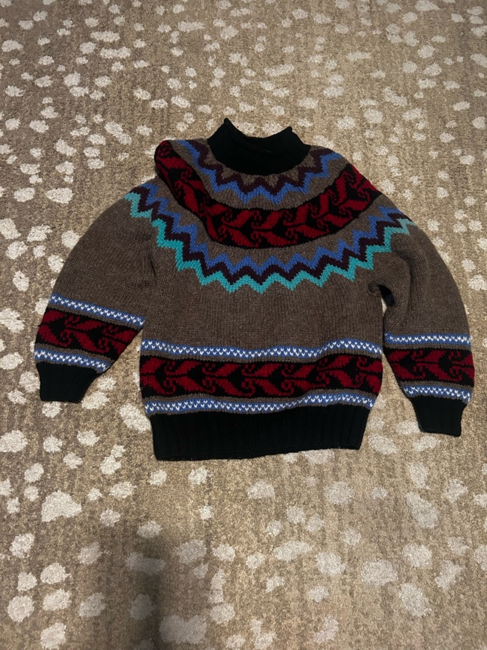 Banana Republic Brown Fair Isle Turtleneck Sweater with Red and Teal Accents